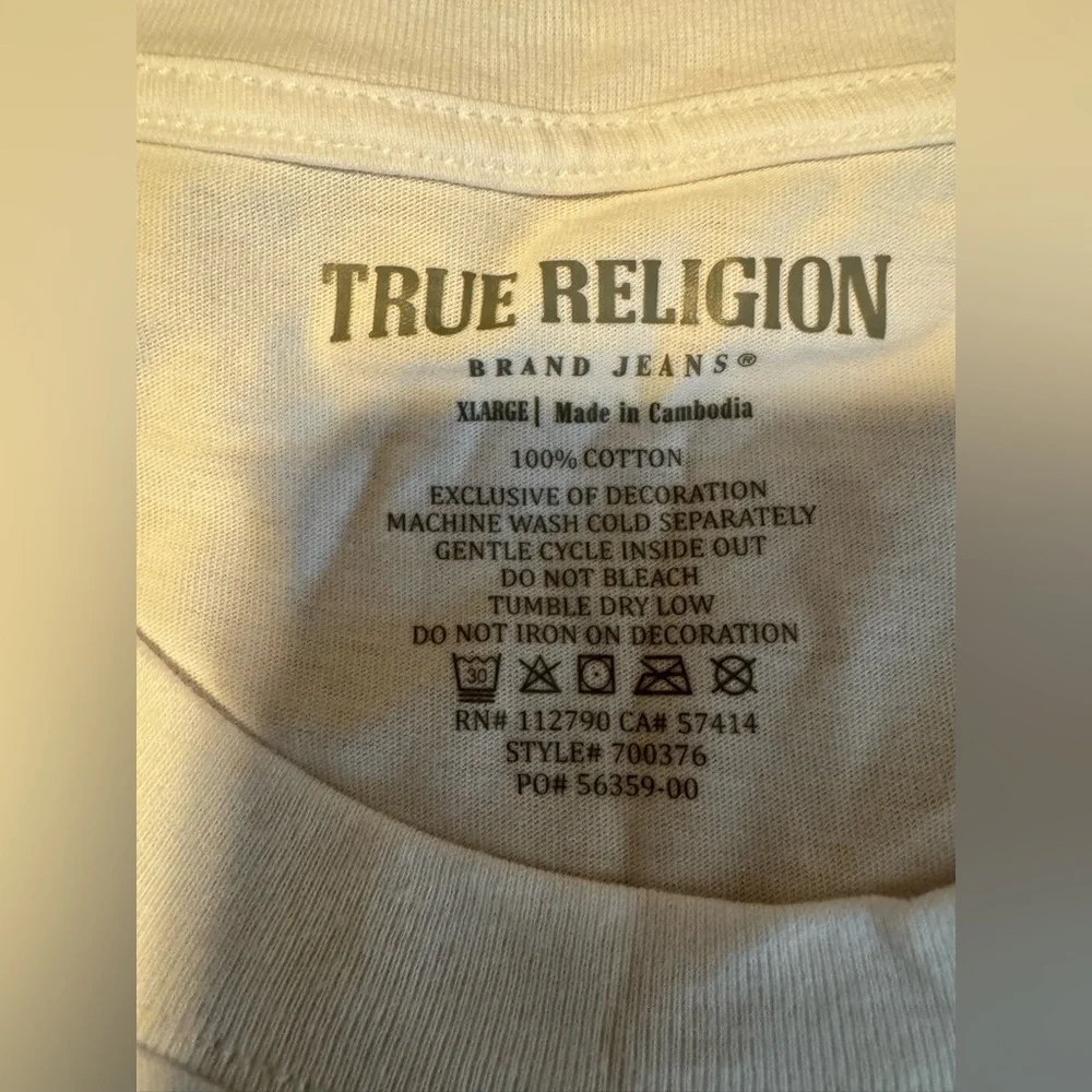 True Religion White Short Sleeve Tee with Black Logo Size XL